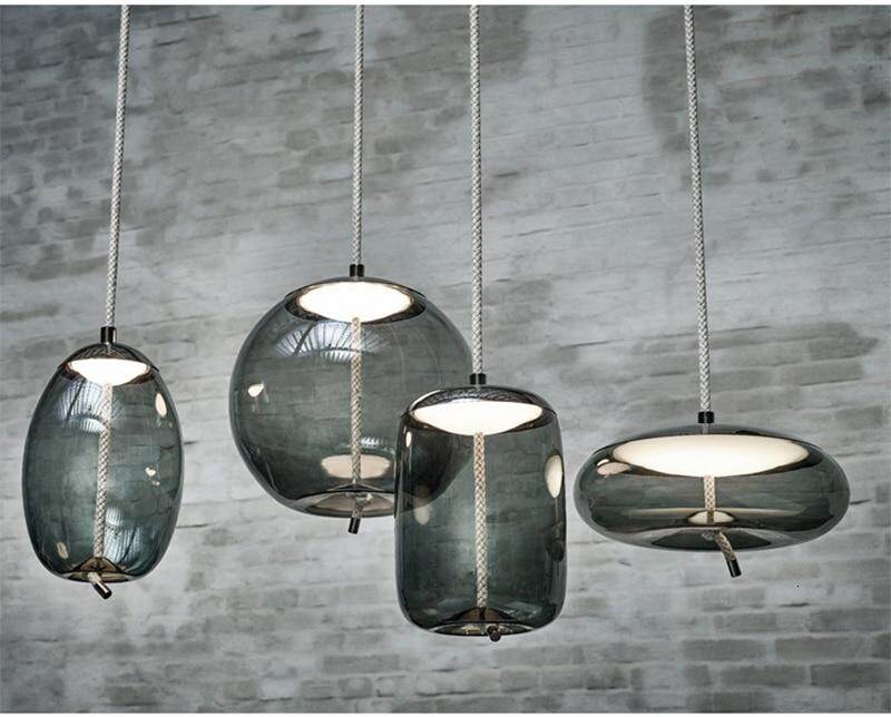 Modern Loft Industrial Lamp Blue Glass Pendant Light LED Art Deco Nordic White Hang Lamp For Living Room Kitchen Bedroom Parlor