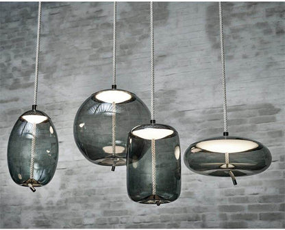 Modern Loft Industrial Lamp Blue Glass Pendant Light LED Art Deco Nordic White Hang Lamp For Living Room Kitchen Bedroom Parlor