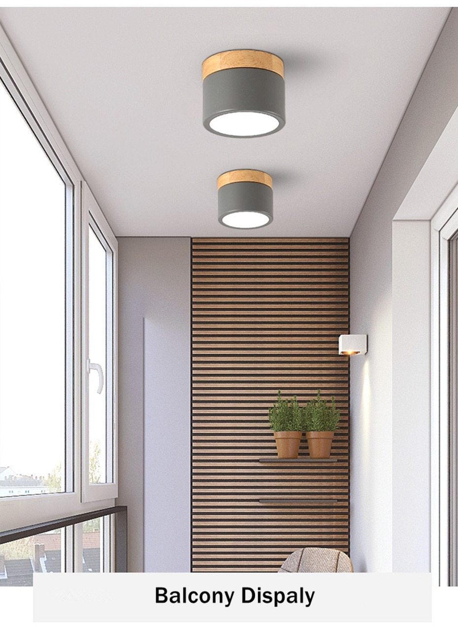 LED Downlight Dimmable 5W 12W Led Surface Mounted Ceiling Downlight Nordic Iron+wood Spot light for indoor Foyer,Living Room