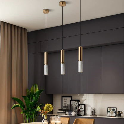 Modern dining table pendant lamp cylindrical marble LED pendant lamp light luxury bedroom lighting living room home decoration
