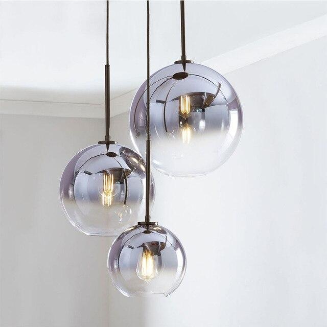 Loft Modern Pendant Light Gradient Silver Gold Glass Pendant Lamp E27 Nordic Hanging Lamp Kitchen Light Fixture