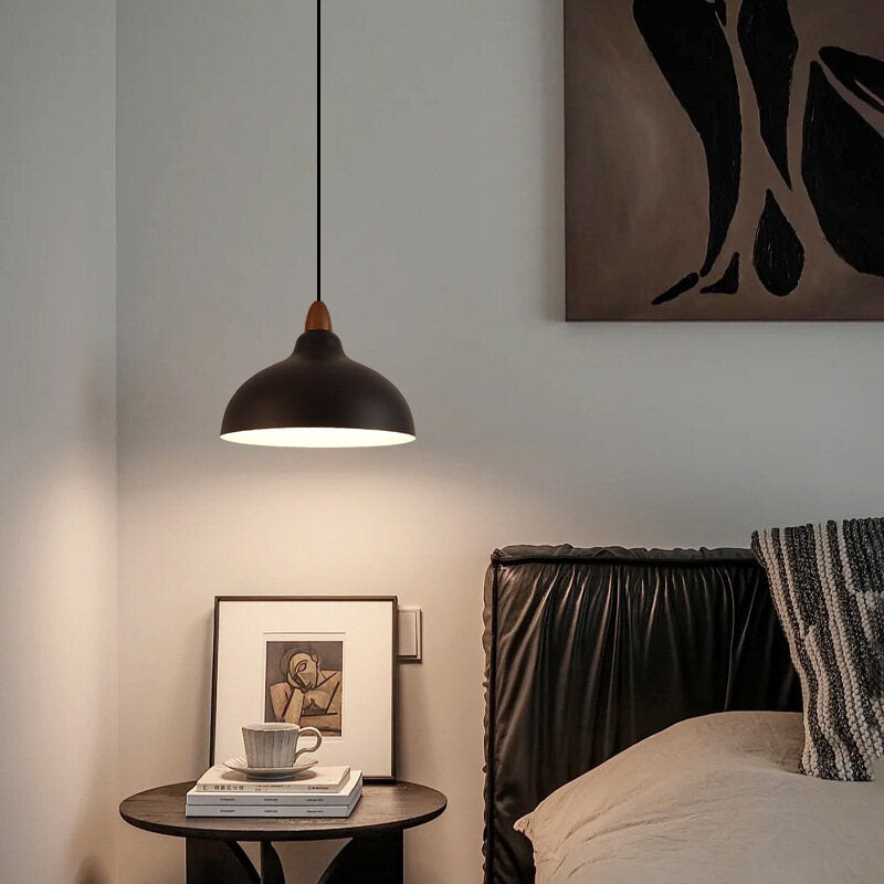 Nordic Minimalist Hanging Lamp Black White Metal Modern Pendant Light Retro Droplight for Bedroom Bedside Dining Room Bar Decor