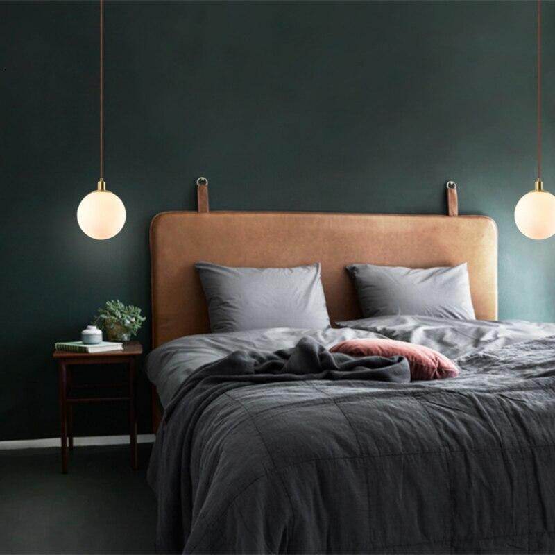 Nordic Loft Brass Single-head Glass Ball Pendant Lamps E27 LED Hanging Light For Kitchen Living Room Bedside Bathroom Hotel Room