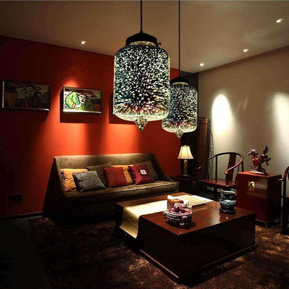 Modern 3D Colorful Romantic Starry Sky Hanging Glass Shade Pendant Lamp Lights Fixture E27 For Bedroom Restaurant Living Room