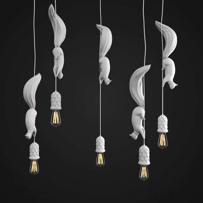 LED Hanglamp Squirrel Shape Nordic Creative Hanging Pendant Light Lamp For Dining Room Living Room Kids Room Pink Blue White E27