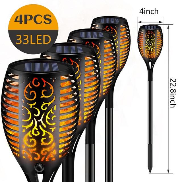 33/96 LED Solar Flame Lamp Outdoor Torch Lights Safety Waterproof Light Flicker Lights for Garden Decoration Automatic On Dusk