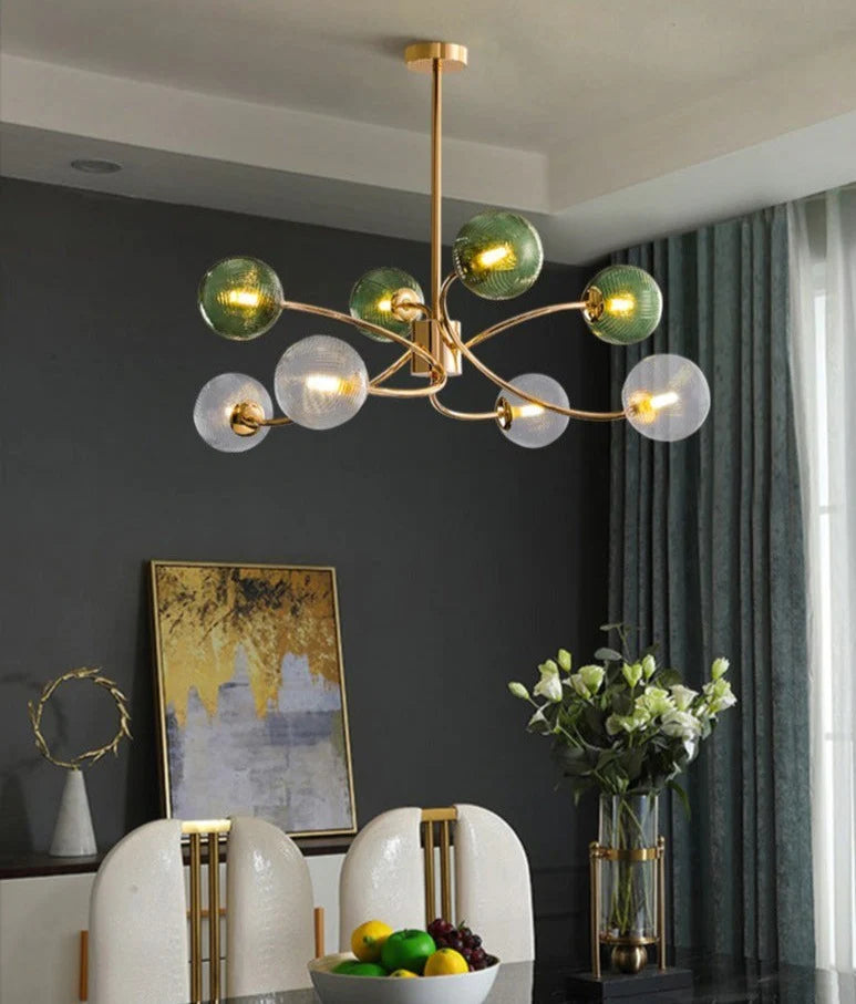 New Nordic LED Chandelier for Living Room Dining Bedroom Kitchen Ceiling Pendant Lights Multicolor Glass Lampshade Fixtures