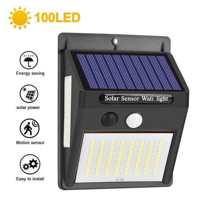 100LED Solar Light Outdoor Solar Lamp PIR Motion Sensor Wall Light Waterproof Solar Powered light for Garden Decoration