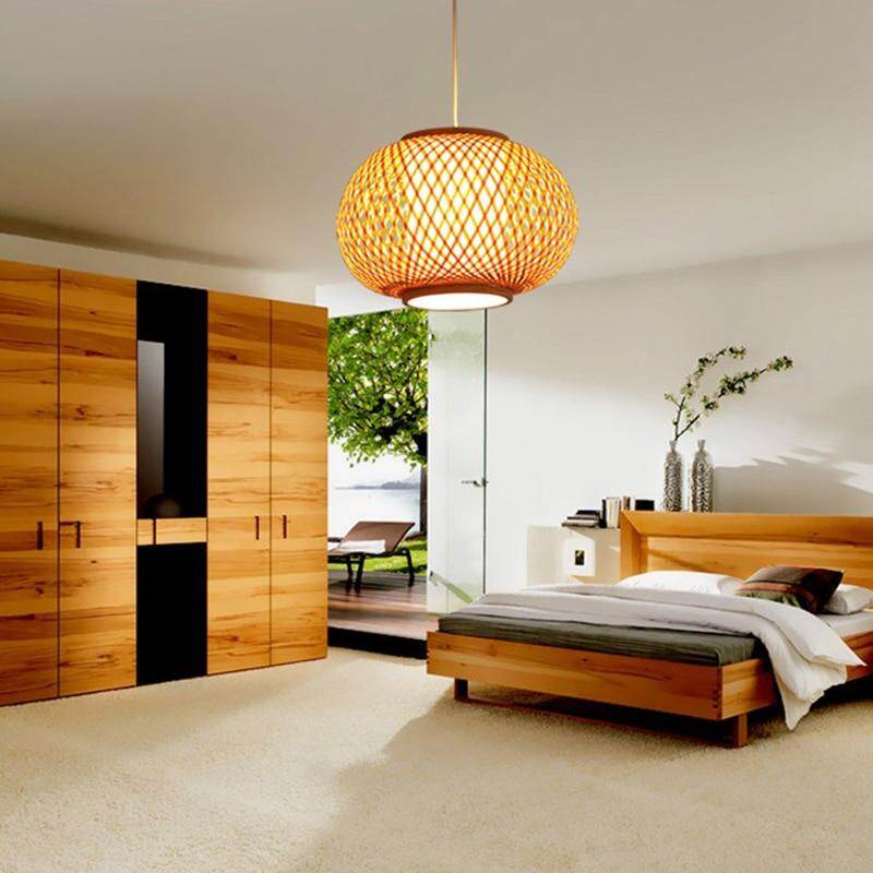 Hand Knitted Bamboo Pendant Light,Japan Style E27 For Restaurant Bedroom Rustic Rattan Art Lampadario Industrial Lamp Suspendues