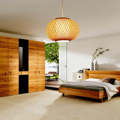 Hand Knitted Bamboo Pendant Light,Japan Style E27 For Restaurant Bedroom Rustic Rattan Art Lampadario Industrial Lamp Suspendues