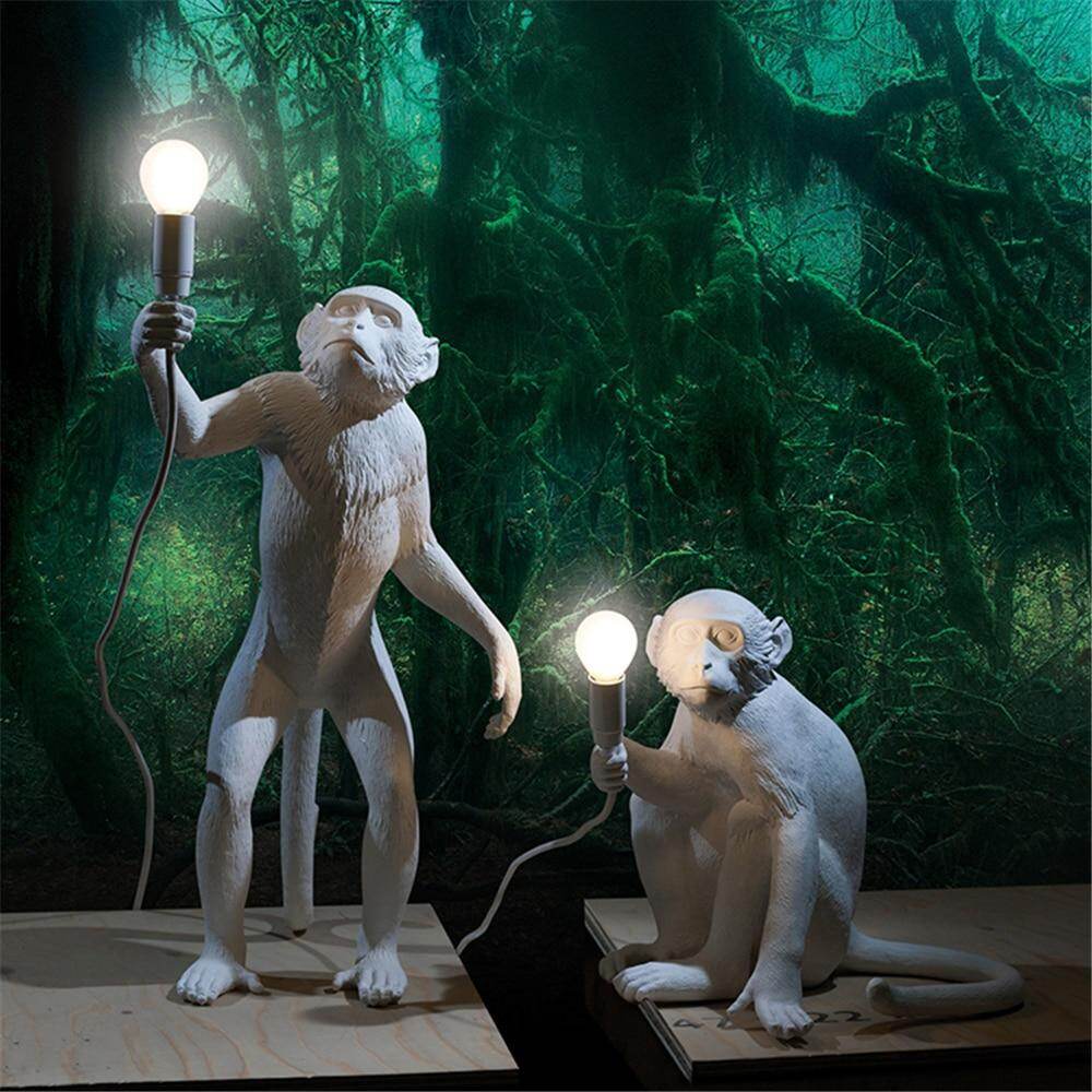 Modern Black Monkey Lamp Hemp Rope Pendant Lights American Country Resin Loft Industrial Hanging Luminaire Home Decor