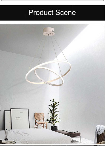 Modern LED Pendant Lights Hang Lamp Living Room Foyer White Coffee Black External Illumination Ring Lighting Luminaria Abajur De