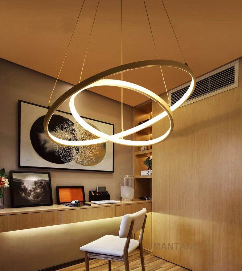 60CM 80CM 100CM Modern Pendant Lights For Living Room Dining Room Circle Rings Acrylic Aluminum Body LED Ceiling Lamp Fixtures