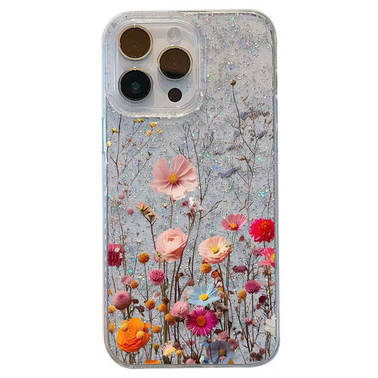 Transparent Phone Case with Floral Glitter for Apple 16 Pro Max Phone Case IPhone 15 Pro Trend 14/13/xs12/11 XR 7PLUS/8PLUS
