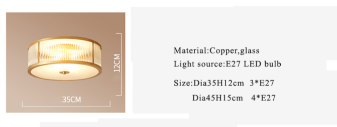 Led E27 American Copper Glass Golden Round LED Lamp.LED Light.Ceiling Lights.LED Ceiling Light.Ceiling Lamp For Foyer Bedroom