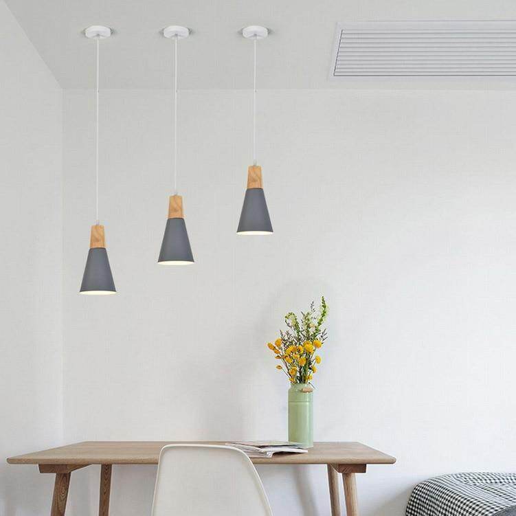 Nordic Combined Bar Real Wood Pendant Lights Multicolor Aluminum Lamp Shade Pendant Lamps for Dining Room Home Lighting Fixture