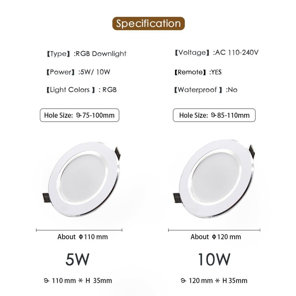LED Downlight RGB Recessed Lamp Round 5W 10W 11cm 12cm Remote Control Lighting AC Spot Light Bar Living Room