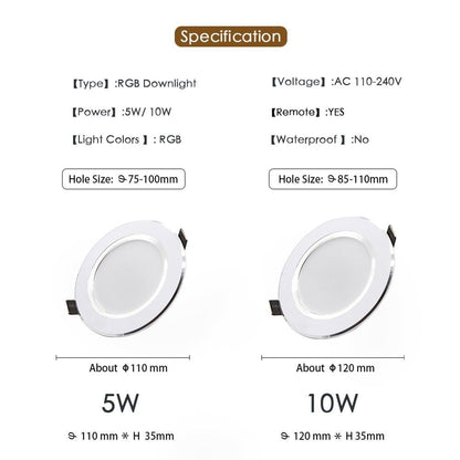 LED Downlight RGB Recessed Lamp Round 5W 10W 11cm 12cm Remote Control Lighting AC Spot Light Bar Living Room
