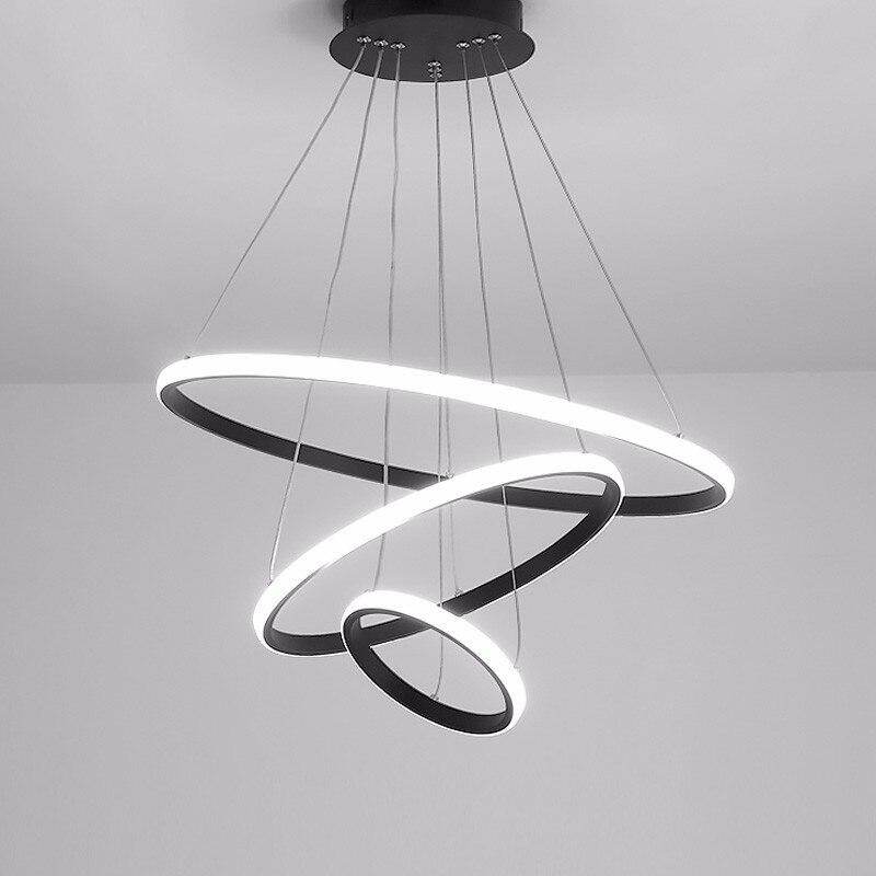 Modern LED Pendant Lights For Dining Room Black Rings Circle Living Bedroom Hanging Lamp Fixtures With Remote Control Luminaire