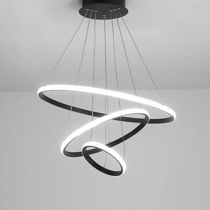 Modern LED Pendant Lights For Dining Room Black Rings Circle Living Bedroom Hanging Lamp Fixtures With Remote Control Luminaire