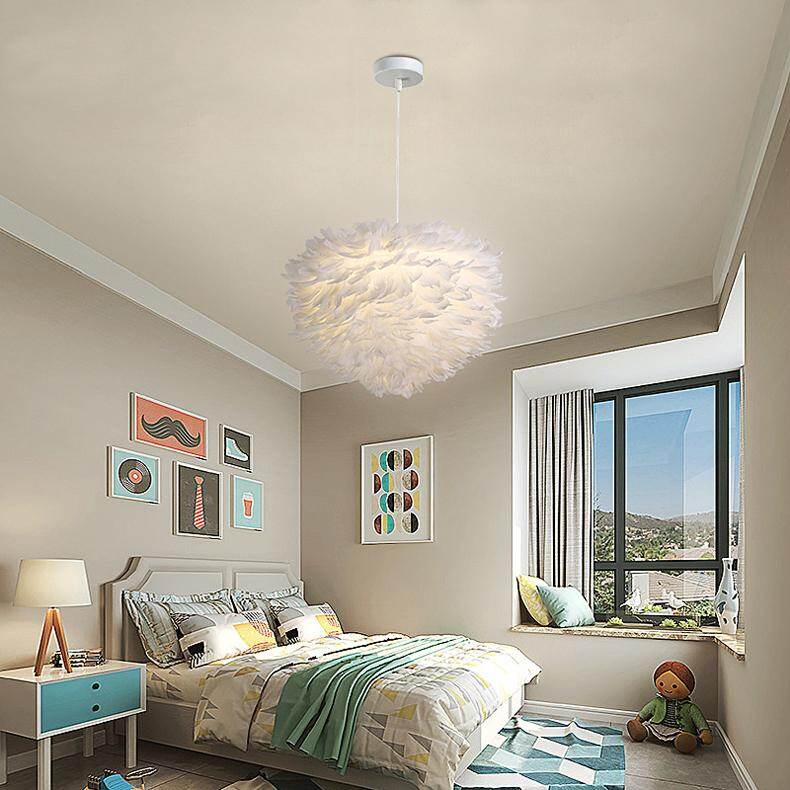 Pendant Lights E27 Feather Romantic Pendant Lamp For Bedroom Living Room Lighting HangLamp Goose Feather Suspension Luminaire