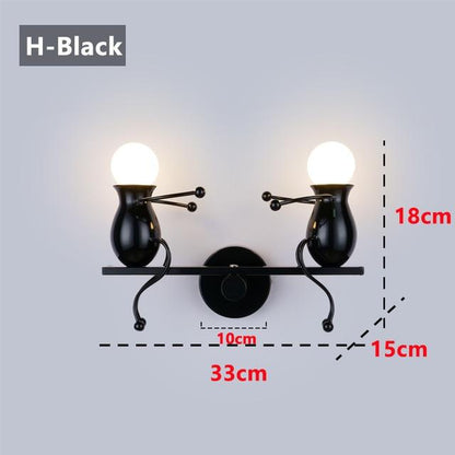 Modern Cartoon Doll Wall Light Fixtures LED Creative Mounted Iron  Bedside Sconce Lamp for Kids Baby Room Living Room ZBD0008