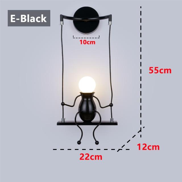 Modern Cartoon Doll Wall Light Fixtures LED Creative Mounted Iron  Bedside Sconce Lamp for Kids Baby Room Living Room ZBD0008