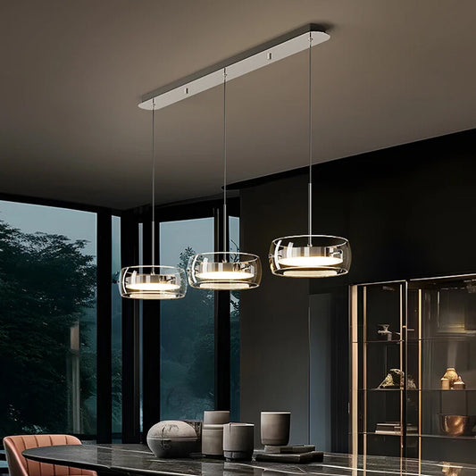 LED Modern Minimalist Dining Table Light Glass Restaurant Pendant Light, Single Head Three Head Restaurant Light Indoor Lighting