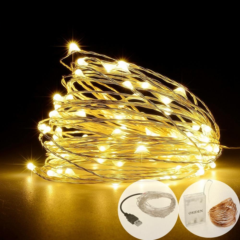 LED Strip 2-10m 20-100 Led Fairy Light String Outdoor Garland Christmas Wedding Party Decoration Battery Operated silver Copper