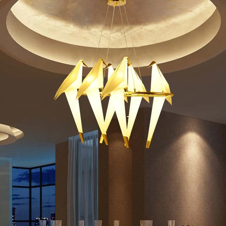 Modern Paper Crane Metal Vintage Chandelier Hanging Light Restaurant Living Dining Children's Room LED Bird Design Pendant Lamp