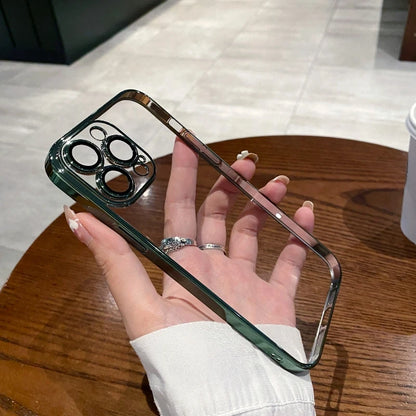 Luxury Plating Clear Silicone Phone Case For iPhone 16 15 14 13 12 11 Pro Max Plus X XR XS Mini Lens Protection Case Back Cover