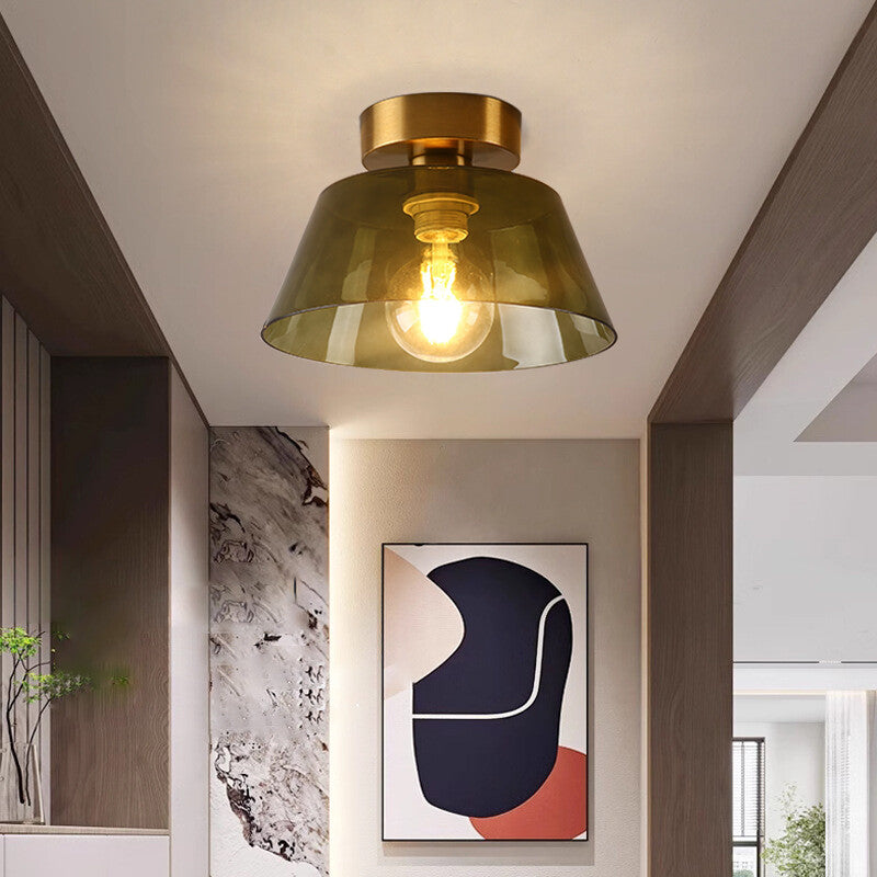 Modern Glass Ceiling Lamp Amber Green Glass Hood For Dining Room Home LED Decoration Light Fixture