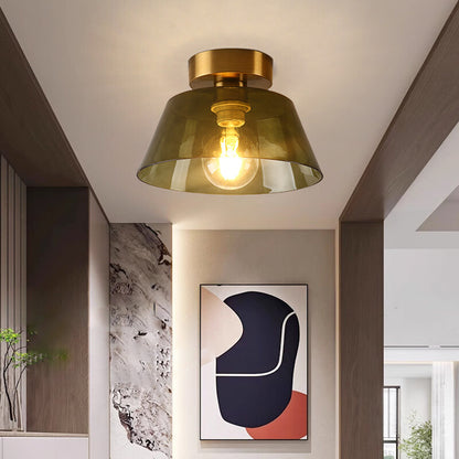 Modern Glass Ceiling Lamp Amber Green Glass Hood For Dining Room Home LED Decoration Light Fixture