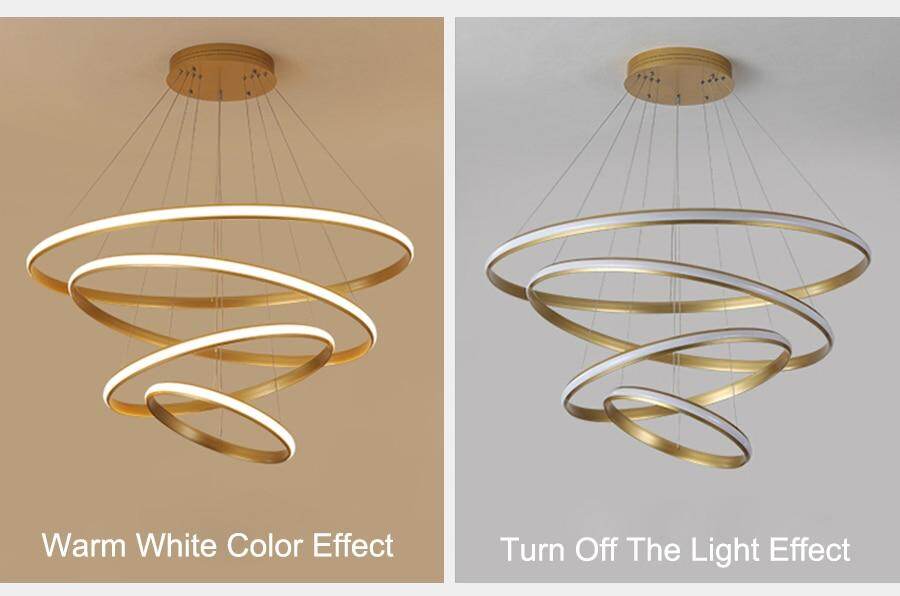 New Modern LED Pendant Lights Lliving Room Dining Black White Golden Coffee Rings Aluminum Body Ceiling Mounted Indoor Lamps De