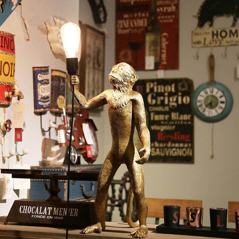 Modern Golden White Resin Monkey Pendant Lamp Suspension luminaire Loft Hemp Rope Pendant Light for Home Lighting
