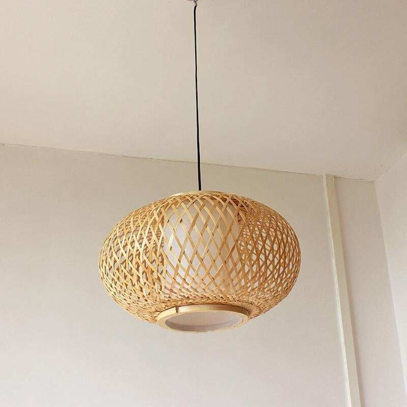 Hand Knitted Bamboo Pendant Light,Japan Style E27 For Restaurant Bedroom Rustic Rattan Art Lampadario Industrial Lamp Suspendues