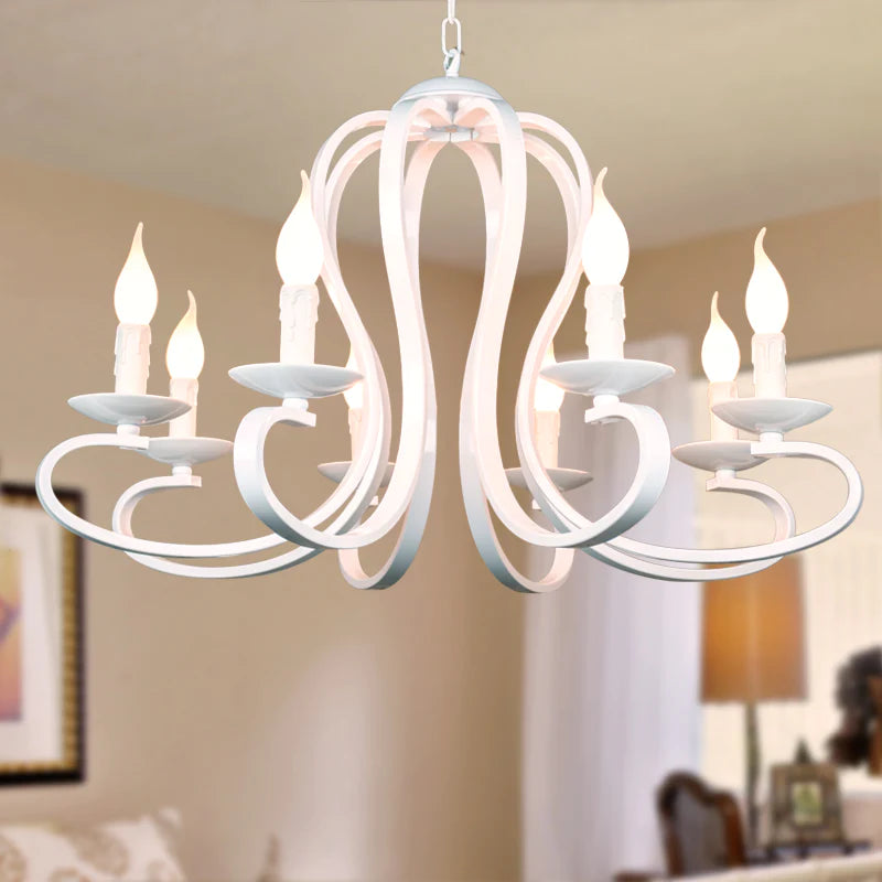 Nordic American Coutry Style Modern Candle Chandelier Lamps Fixtures Vintage White/Black Wrought Iron  Home Lighting E14