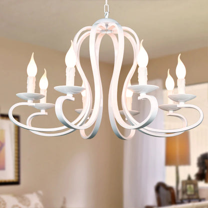 Nordic American Coutry Style Modern Candle Chandelier Lamps Fixtures Vintage White/Black Wrought Iron  Home Lighting E14