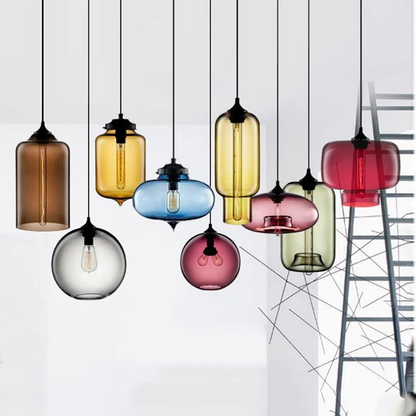 Nordic Modern Colorful Glass Bowl Pendant Lights E27 Loft Hanging Lamps For Kitchen Living Room Bedroom Restaurant Hotel Hall