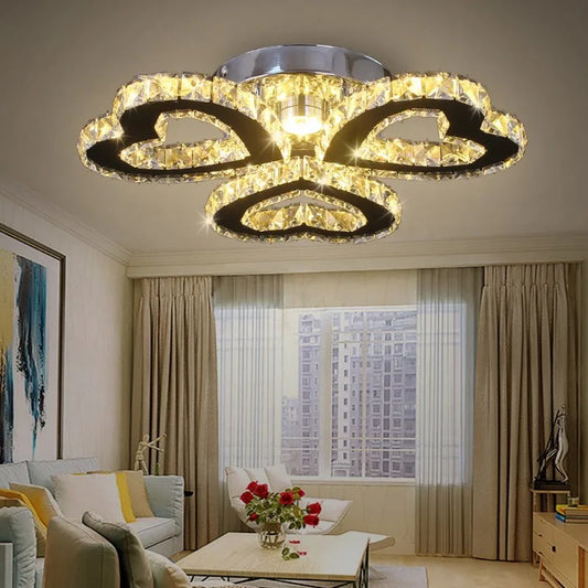Modern LED Heart Shaped Three Rings Crystal Ceiling Lights Appliance Bedroom Light