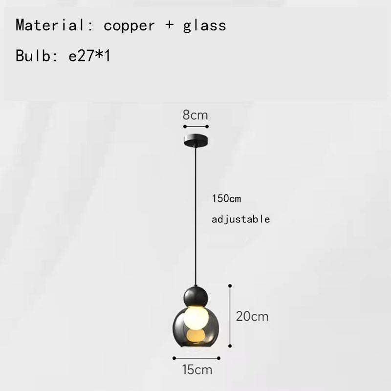 Modern Gray Clear Glass Pendant Lights Brass Bedroom Bedside Dining Room Hanging Lamp E27 Bulb Wire Adjustable