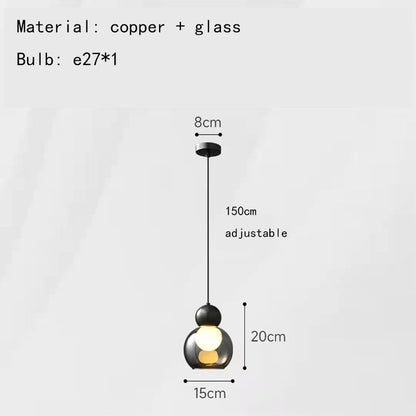 Modern Gray Clear Glass Pendant Lights Brass Bedroom Bedside Dining Room Hanging Lamp E27 Bulb Wire Adjustable