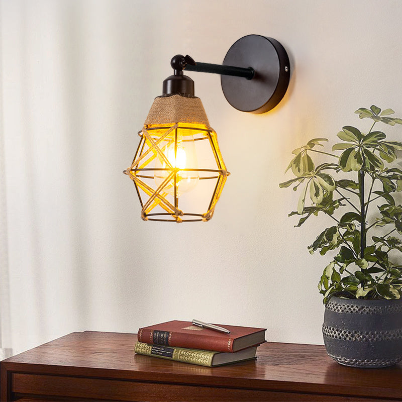Woven Hemp Rope Iron Swing Arm Wall Lamp E27 Bulb Base Suitable for Living Room Bedroom Bedside Lamp