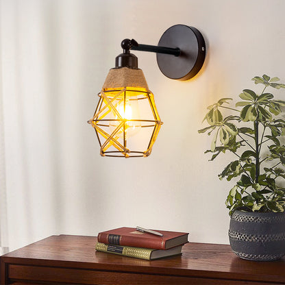 Woven Hemp Rope Iron Swing Arm Wall Lamp E27 Bulb Base Suitable for Living Room Bedroom Bedside Lamp