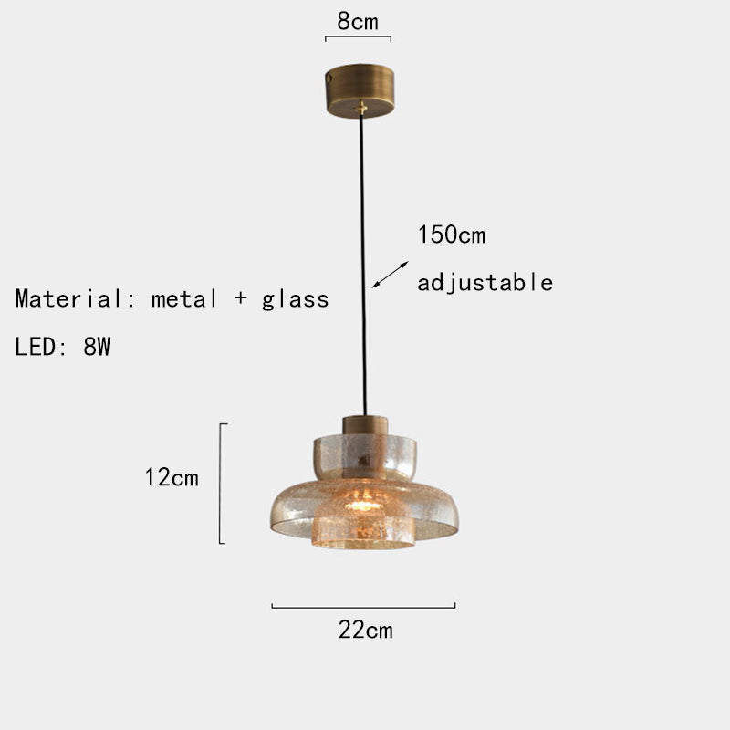 Creative Cracked Glass LED Pendant Light Gold Metal Clear Amber For Dining Room Bedroom Crod Adjustable