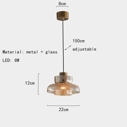 Creative Cracked Glass LED Pendant Light Gold Metal Clear Amber For Dining Room Bedroom Crod Adjustable
