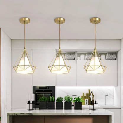 Diamond Pyramid Pendent Lamp Light Hanging Lamps Modern Nordic Creative E27 Copper LED Restaurant Bar Single Head