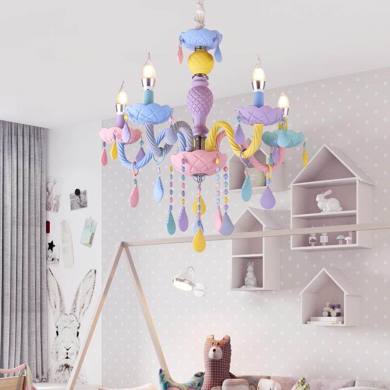 Makaron Color Crystal Pendant Lamp Children Bedroom Lamp Creative Fantasy Luminaire Stained Glass Lustre Candle Hanging Lamp