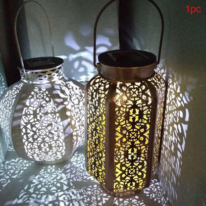 Retro Garden Solar Lamp Hollowed Out maple leaf Shadow Lantern Hanging Hollow Lamp Outdoor Lighting Waterproof Landscape Lamp