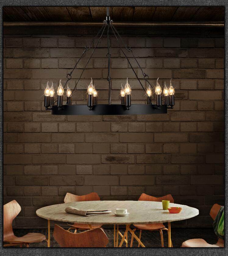 Round Wrought Iron Chandelier Living Room Bar Living Room Decorative Personality Cafe Candle Chandelier